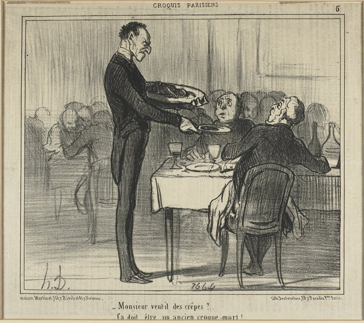 Would Monsieur like some crêpes? - He must have been an undertaker, plate five from Parisian Sketches by Honoré Victorin Daumier
