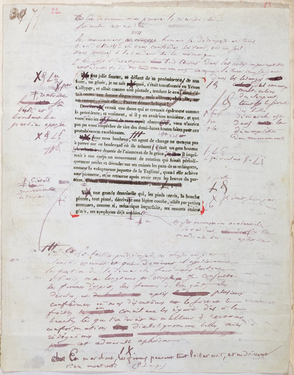 Proof of Printed Page with Annotations by the Author by Honore de Balzac