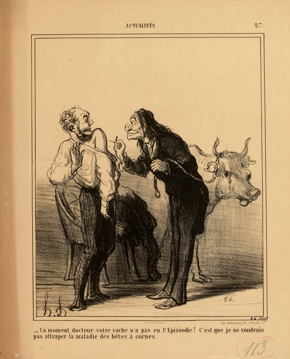 Current Events No. 27: - One moment, doctor, hasn’t your cow had epizootic disease? by Honoré Daumier