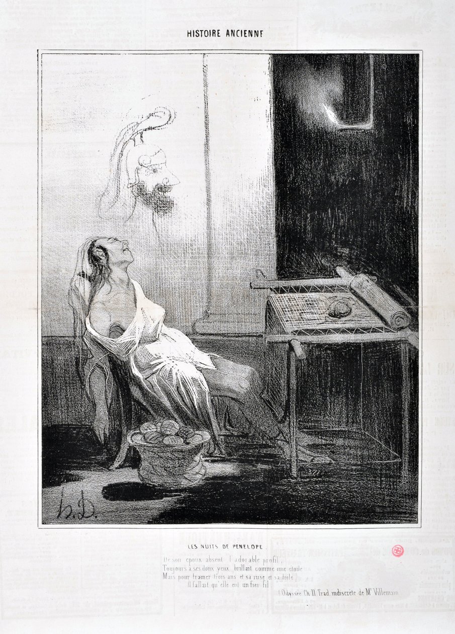 Artwork by Honore Daumier (1808-1879) Charivari dates from 1842: Serie HISTORIE ANCIE Les Nuits de Penelope De son spooux absent l