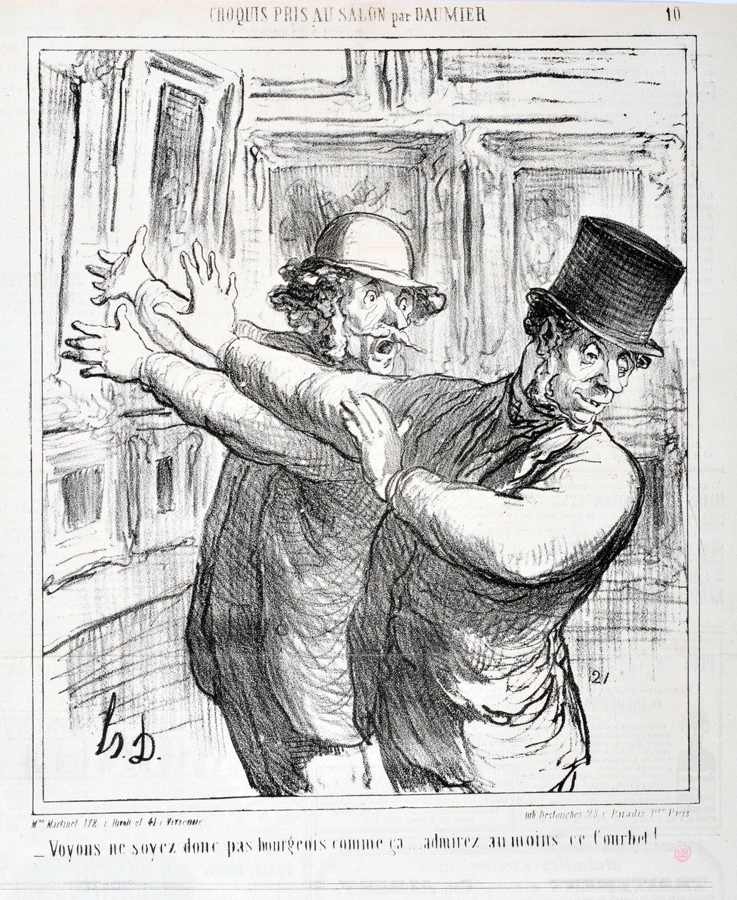 Artwork by Honore Daumier. Charivari dates from 1865: Series Sketches Taken at the Salon - Let