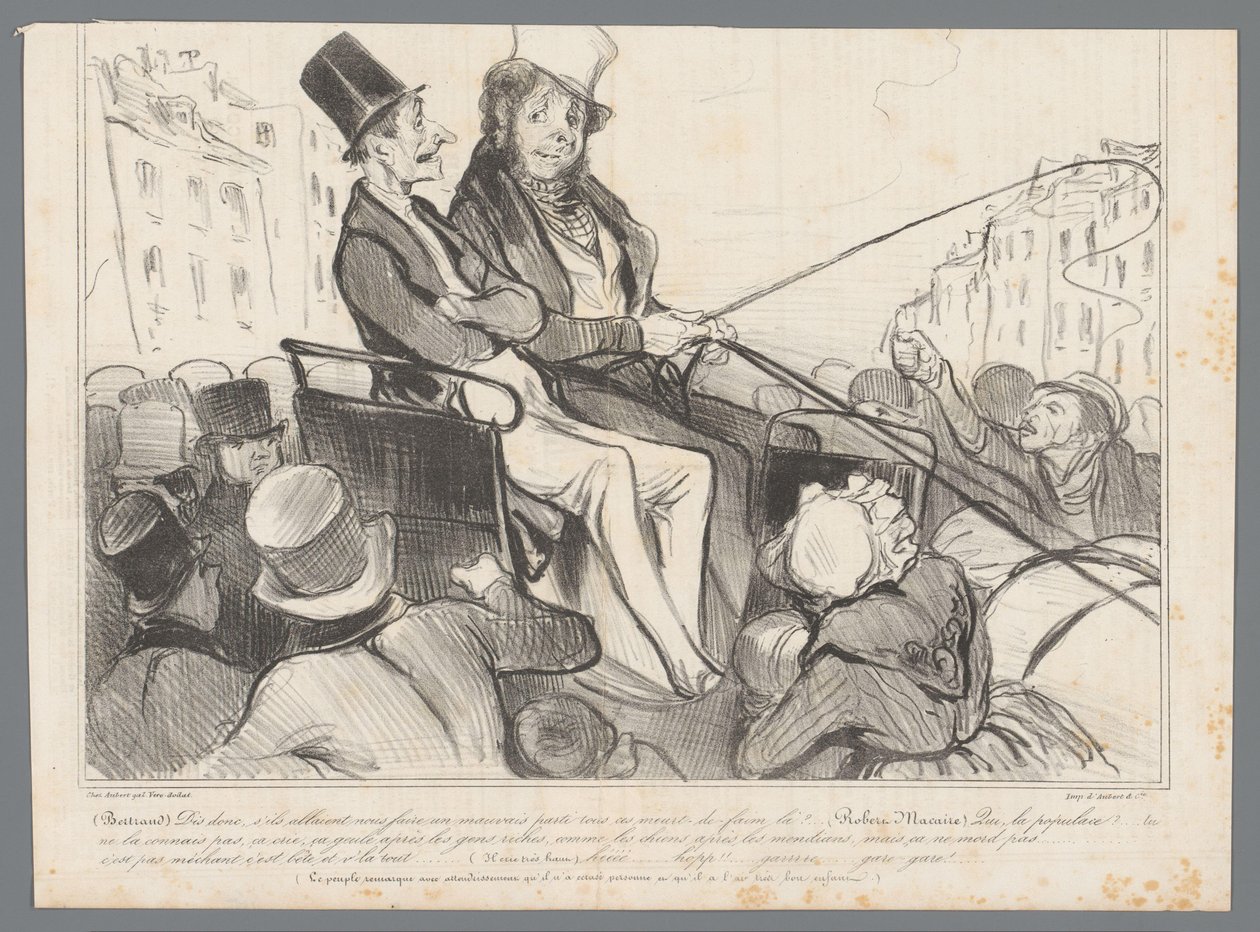 Bertrand and Robert-Macaire in a Coach Surrounded by People by Honoré Daumier