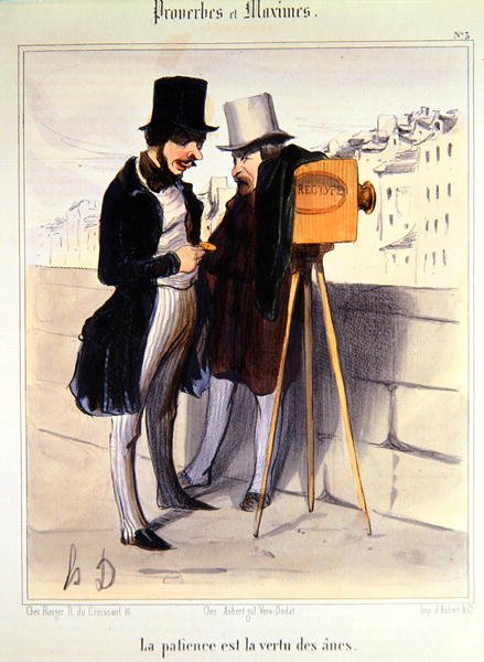 Cartoon ridiculing the length of time necessary to take a daguerrotype photo, c.1840 by Honoré Daumier
