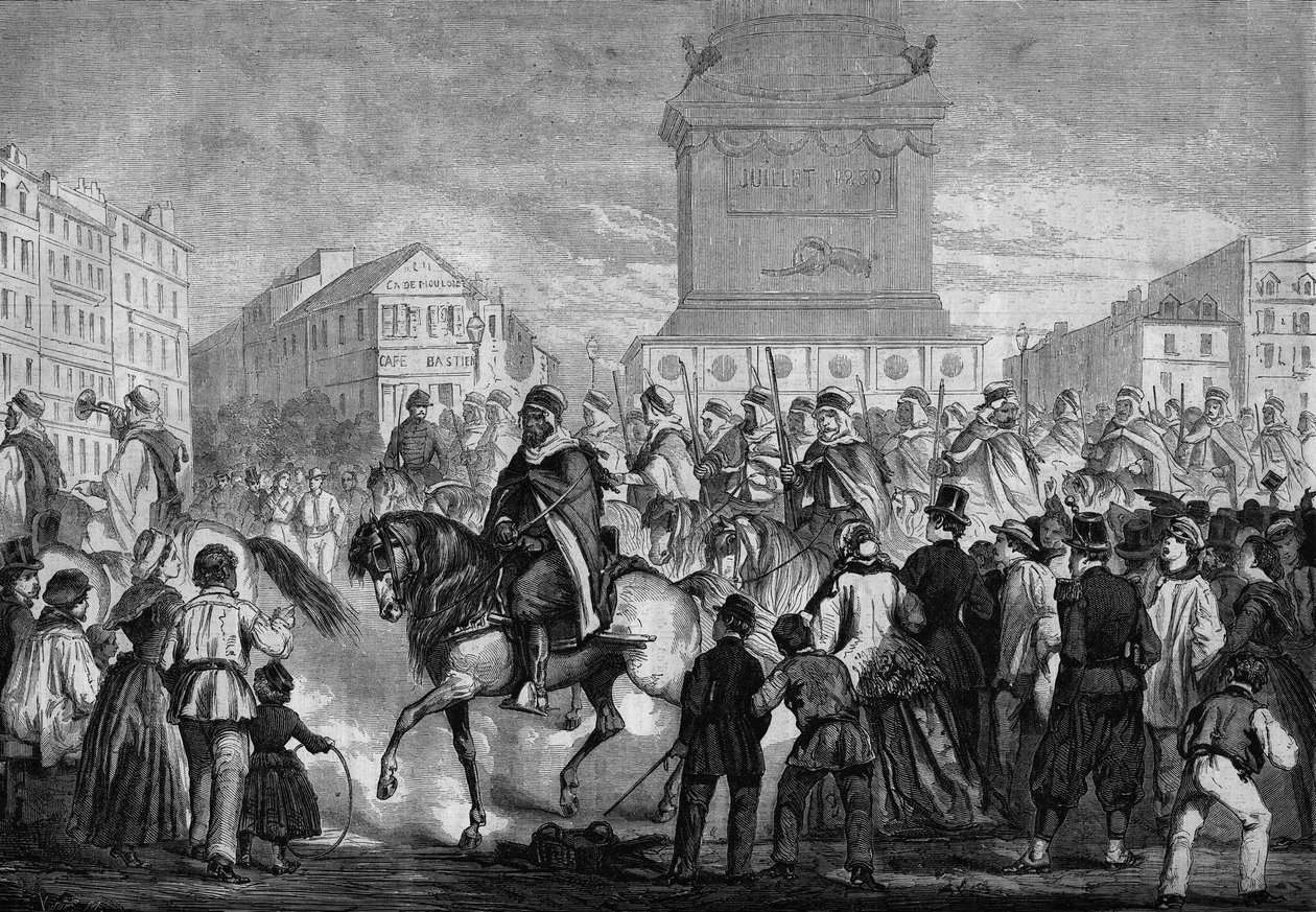 Defile of the Spahis of the Algerian Colonial Army in the Streets of Paris (Passing Through Place de la Bastille) by Honoré Daumier