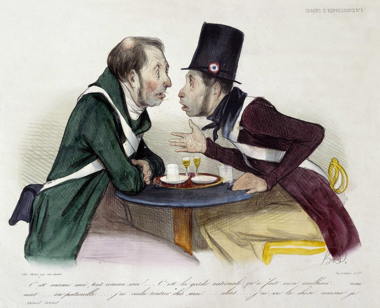 Discussion of bistro between national guards by Honoré Daumier