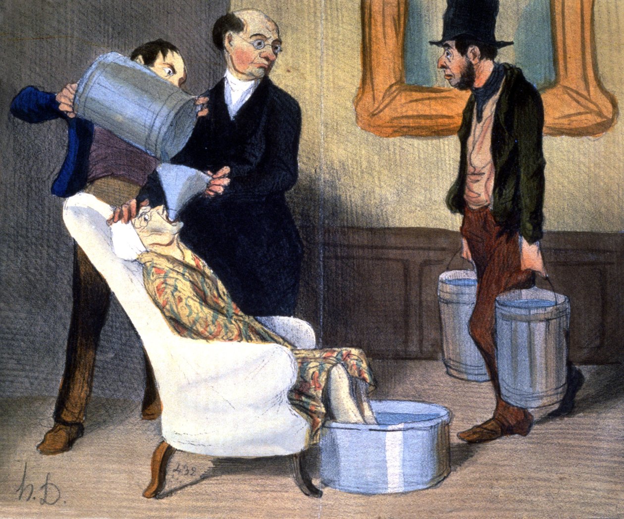 Hydrotherapy, recovery by water absorption, c.1850 by Honoré Daumier
