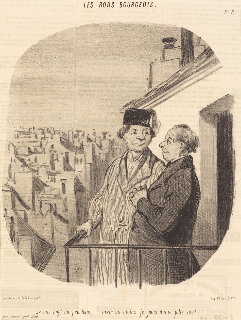 I am lodged a bit high... but... I enjoy a nice view! by Honoré Daumier