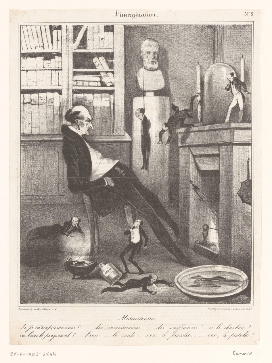 Caricature of a Misanthrope Contemplating Suicide by Honoré Daumier