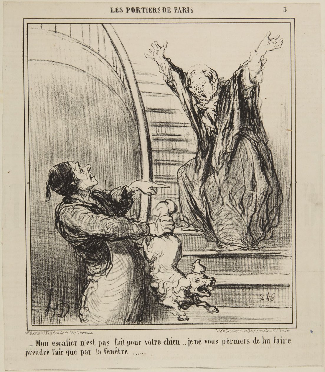 My Staircase is Not Made for Your Dog..., number 3 from the series The Porters of Paris from Le Charivari by Honoré Daumier
