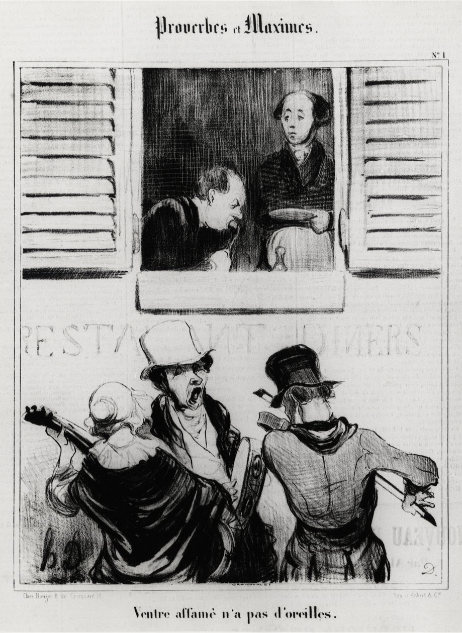 Proverbs and maxims: hungry belly has no ears. Illustration by Honore Daumier. Caricature 19th century, Musee Carnavalet, Paris by Honoré Daumier