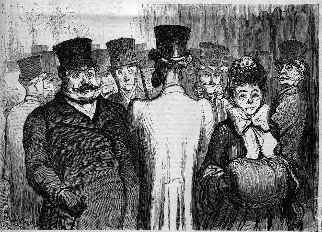 The Boulevard of the Italians. Cartoon by Honore Daumier. Engraving in Le Monde Illustré n°252 of February 8 by Honoré Daumier