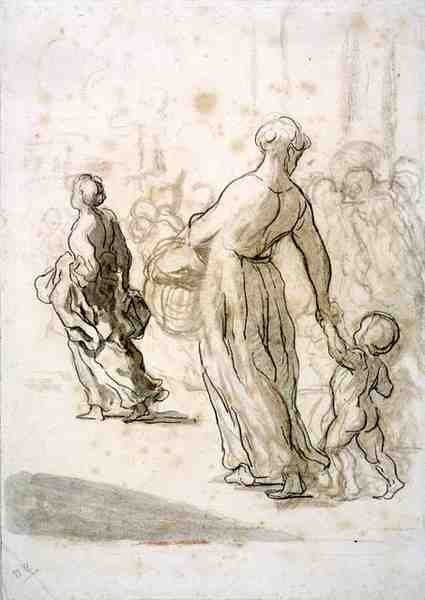 Two Women and a Child, c.1848-50 by Honoré Daumier