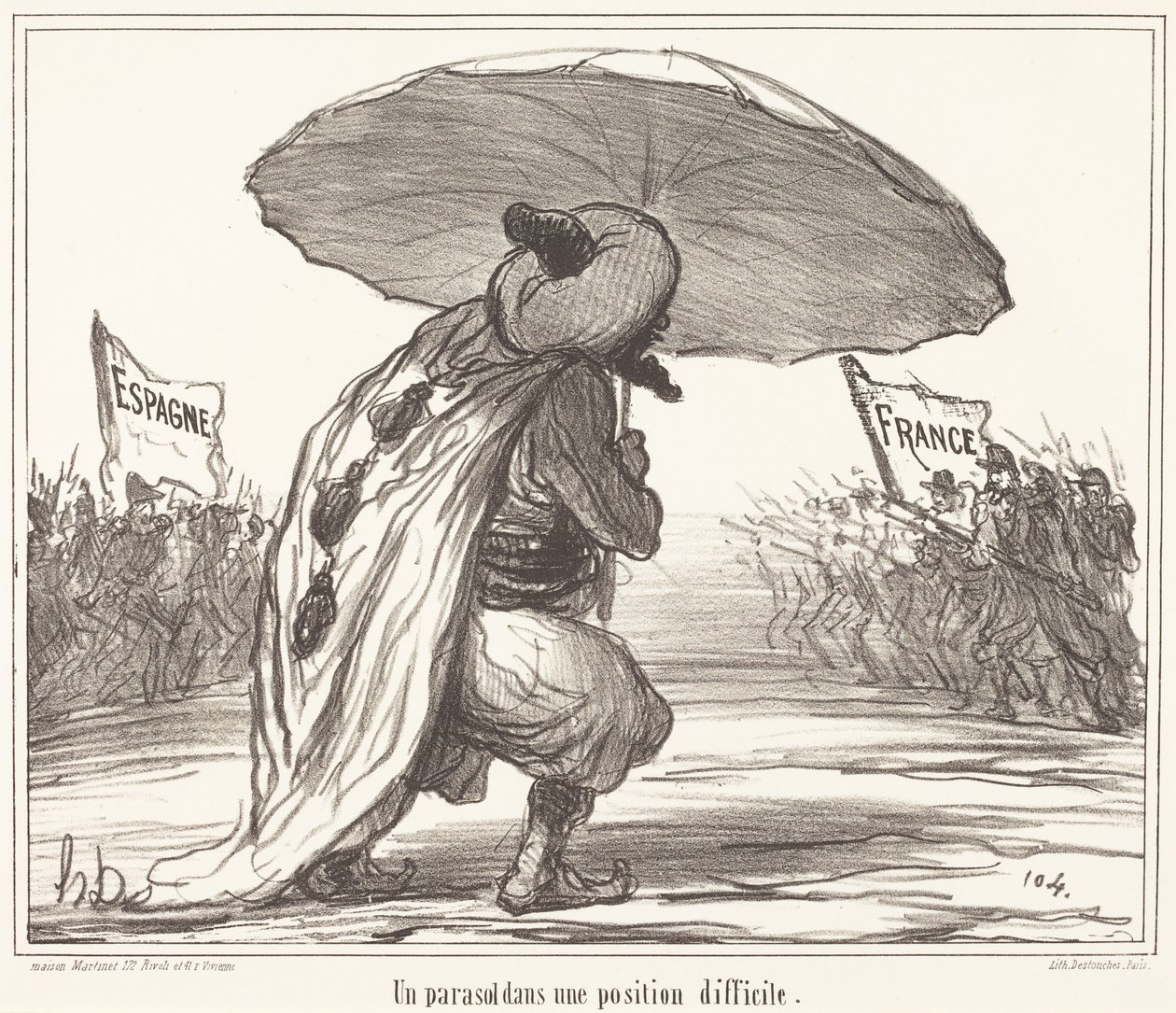A Parasol in a Difficult Position by Honoré Daumier