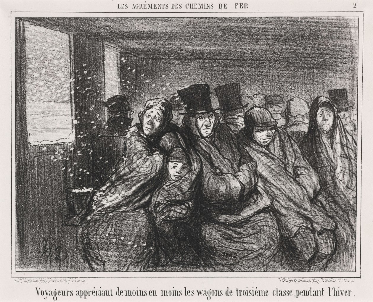 Travelers appreciating less and less the third-class carriages... by Honoré Daumier