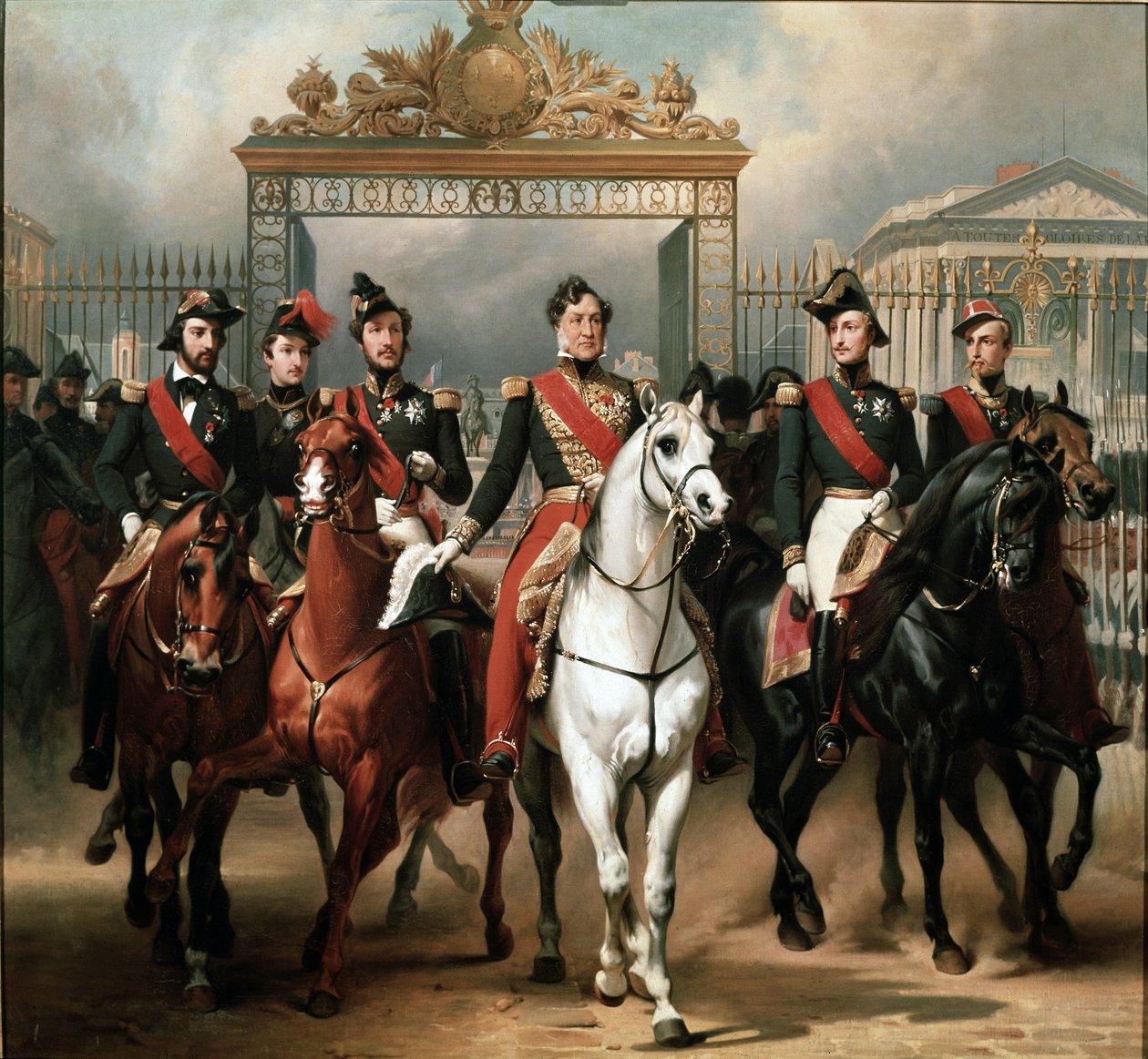 King Louis-Philippe Surrounded by His Five Sons Leaving the Honor Gate of the Palace of Versailles After a Military Review in the Courtyards by Emile Jean Horace Vernet