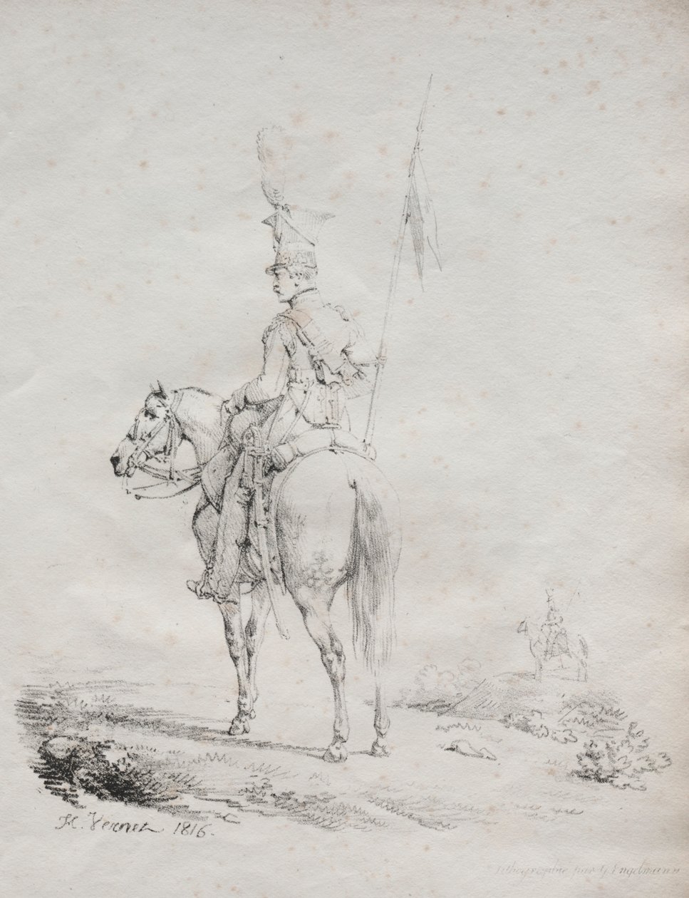 Receuil dessais lithographiques: Le Lancier en Vedette by Emile Jean Horace Vernet