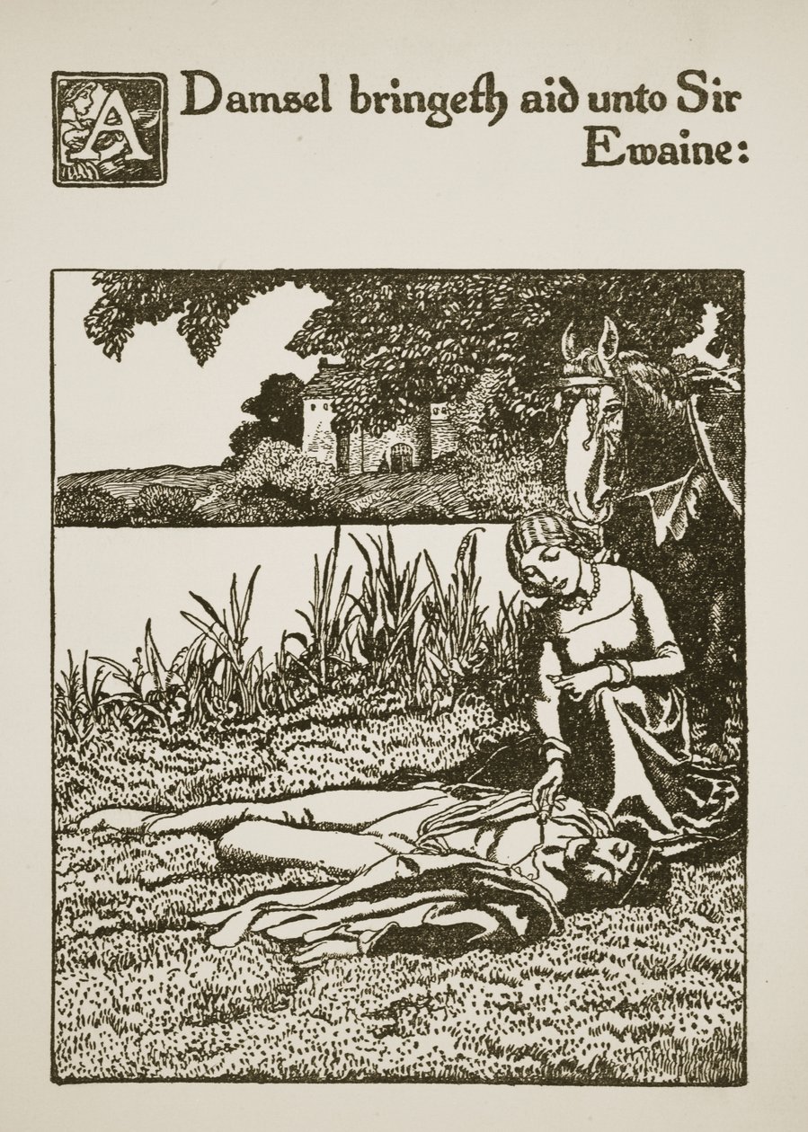 A Damsel bringeth aid unto Sir Ewaine, illustration from 