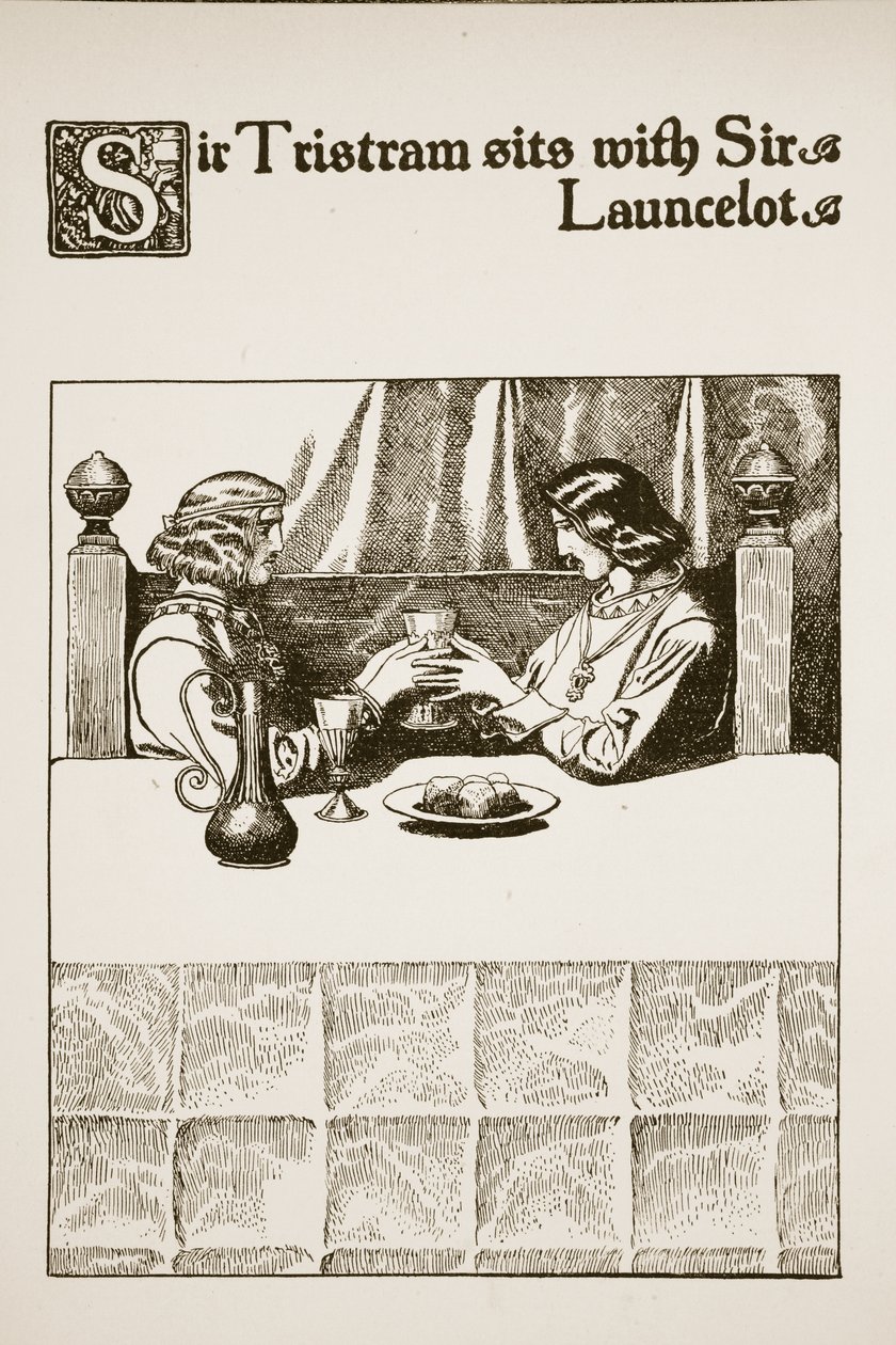 Sir Tristram sits with Sir Launcelot, illustration from 
