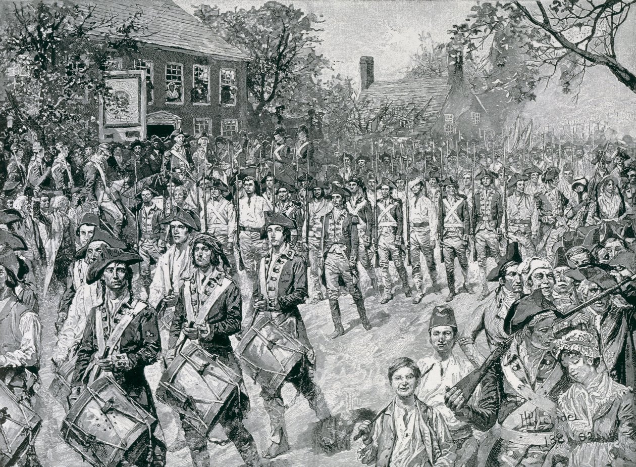 The Continental Army Marching Down the Old Bowery, New York, 25th November 1783, Illustration from 