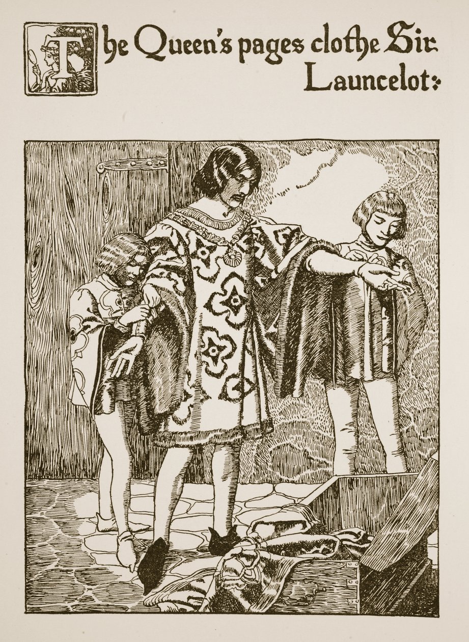 The Queen's pages clothe Sir Launcelot, illustration from 'The Story of ...