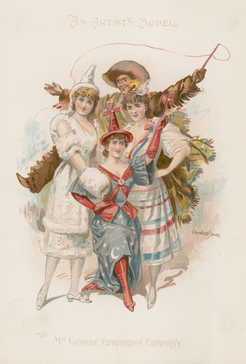 Three Women Dancers in Costume with a Man Holding a Whip by Howard Davie