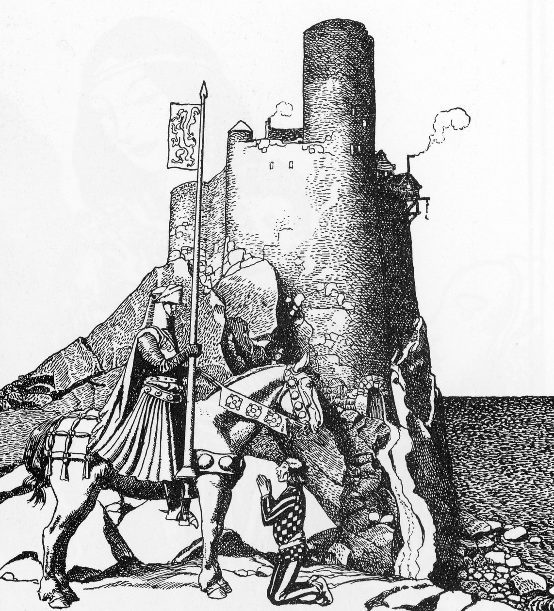 Arthurian Legend: Sir Tristam Arriving at the Castle of Sir Nabon, Illustration by Howard Pyle from 