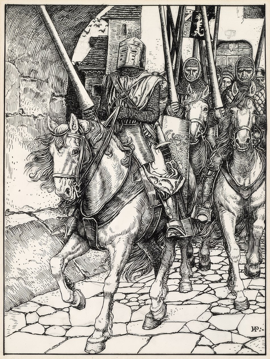 Away They Rode with Clashing Hoofs and Ringing Armor by Howard Pyle