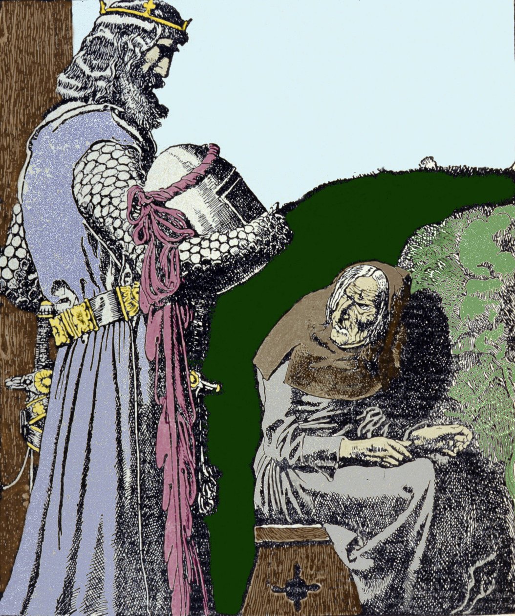King Arthur and the witch. Illustration by Howard Pyle by Howard Pyle