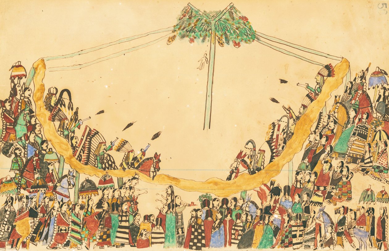 The Warriors Making Their Grand Entry to the Medicine Lodge Before Beginning the Dance by Howling Wolf