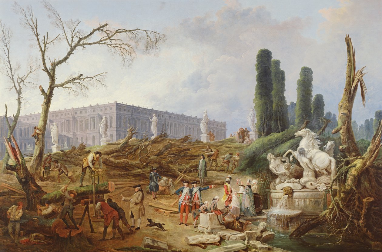Tree Felling in the Garden of Versailles around the Baths of Apollo, 1775-77 by Hubert Robert