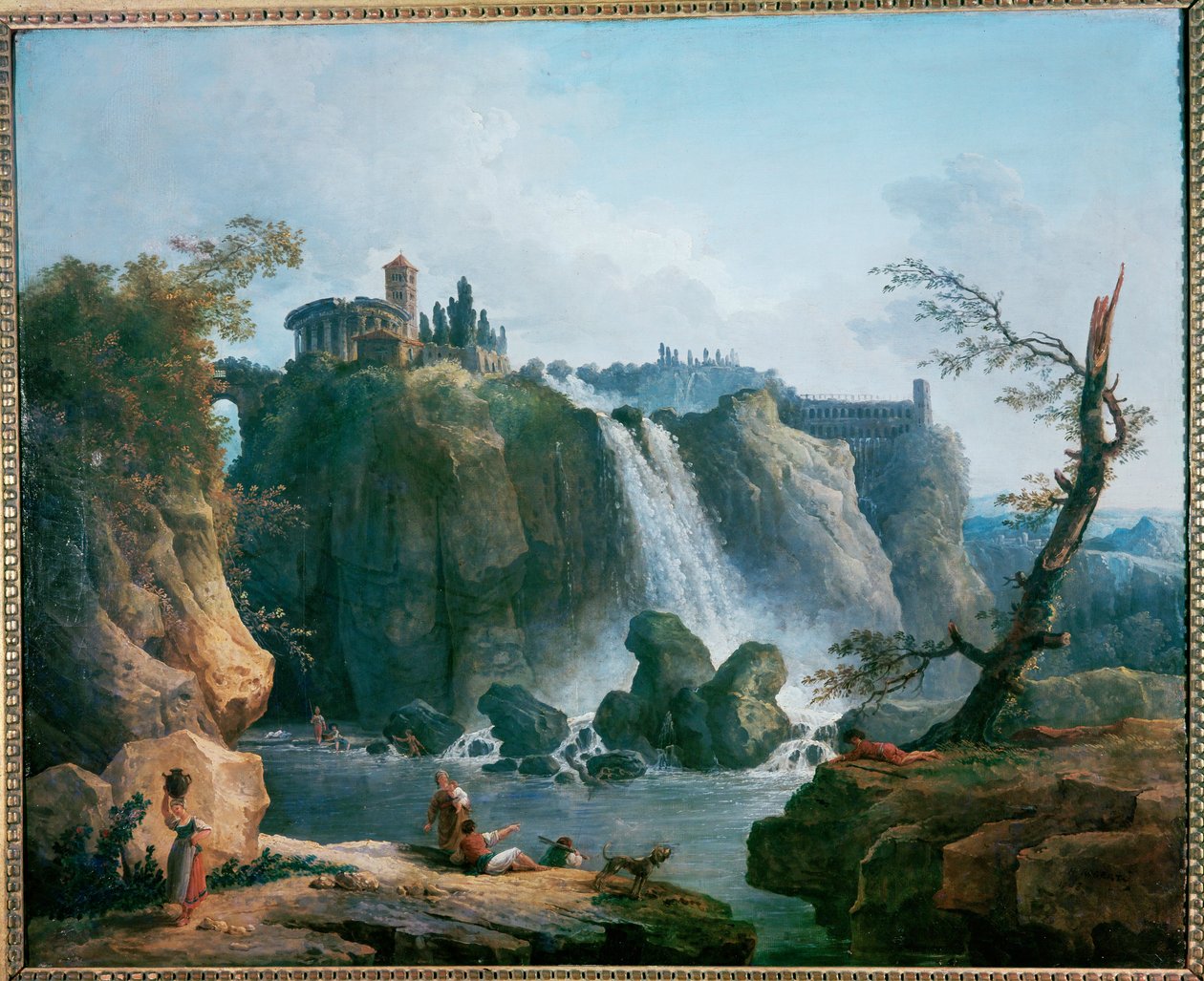 The Waterfall at Tivoli by Hubert (circle of) Robert