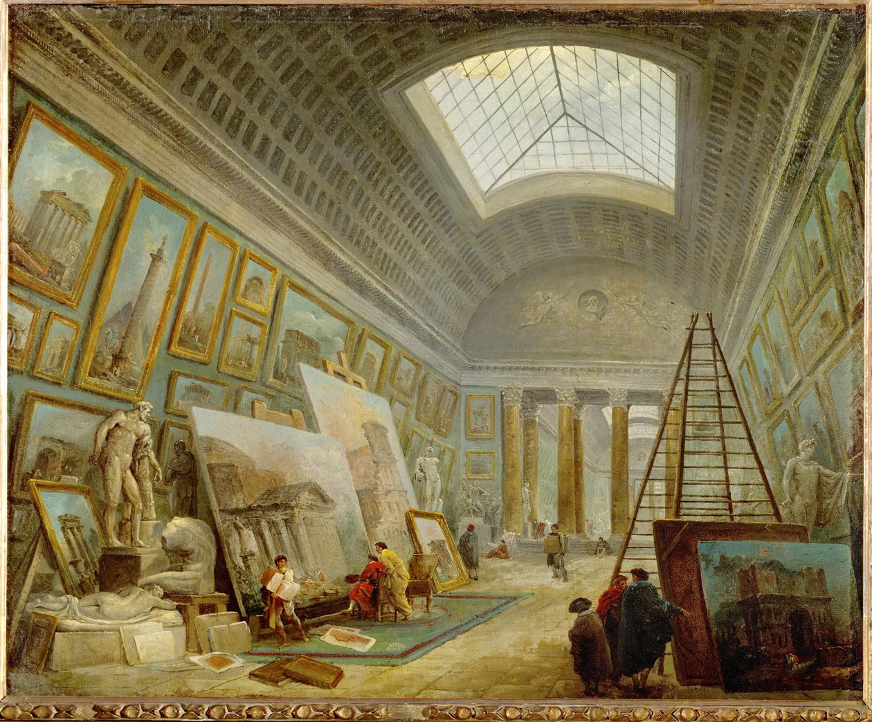 A Museum Gallery of Roman Art by Hubert (circle of) Robert