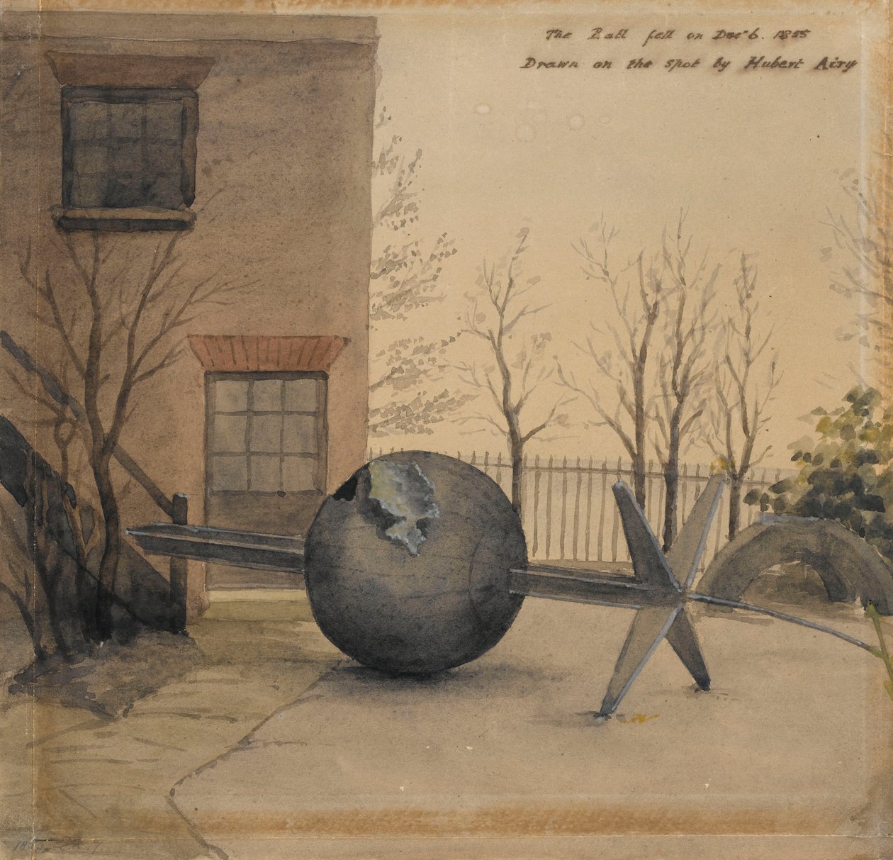 Fallen Time Ball in the Courtyard of the Royal Observatory, Greenwich, Dec 1855 by Hubert Airy