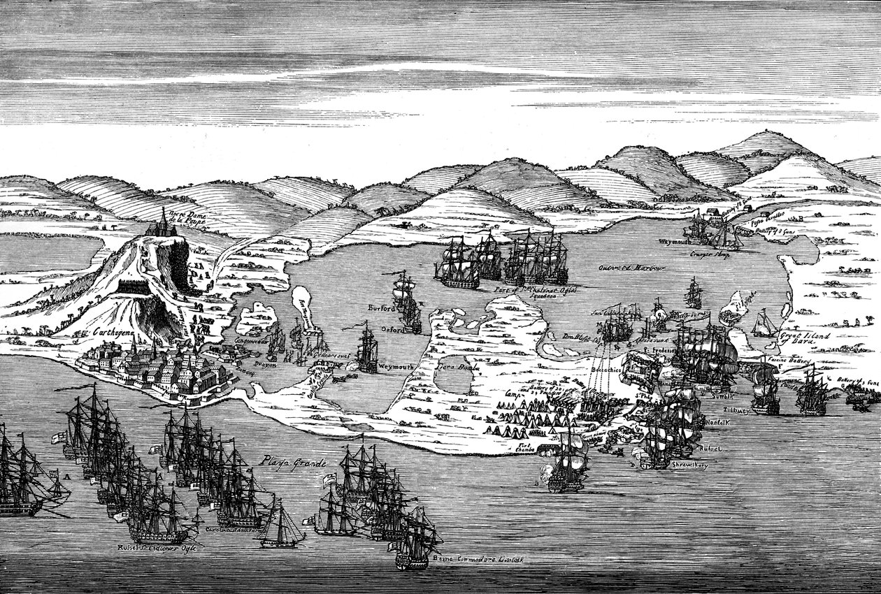 Action at Carthagena, Colombia by Hubert Francois Gravelot