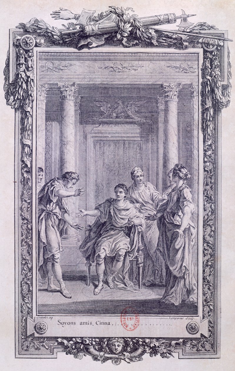 Cinna or The Clemency of Augustus, Tragedy by Pierre Corneille, Engraving by Gravelot by Hubert Francois Gravelot