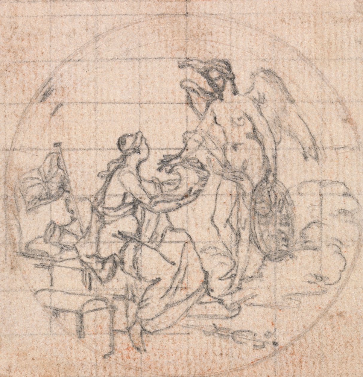 Design for a Medal: Figure of Britannia (?) and Fortune (?) or Victory (?) by Hubert Francois Gravelot