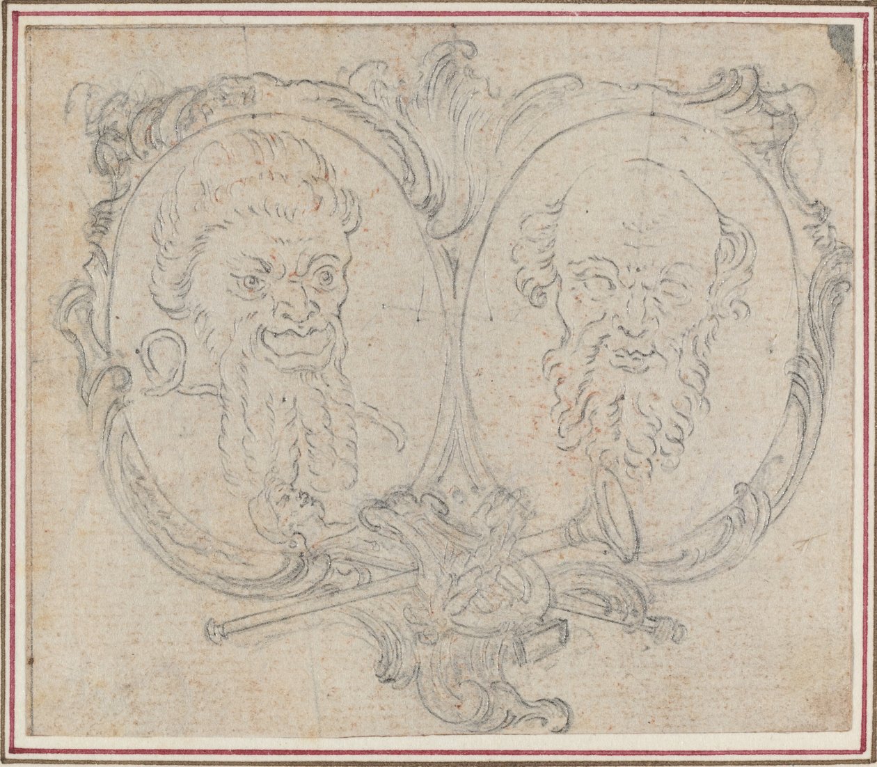 Double Cartouche with Two Heads and Symbols of Fame and Folly by Hubert Francois Gravelot