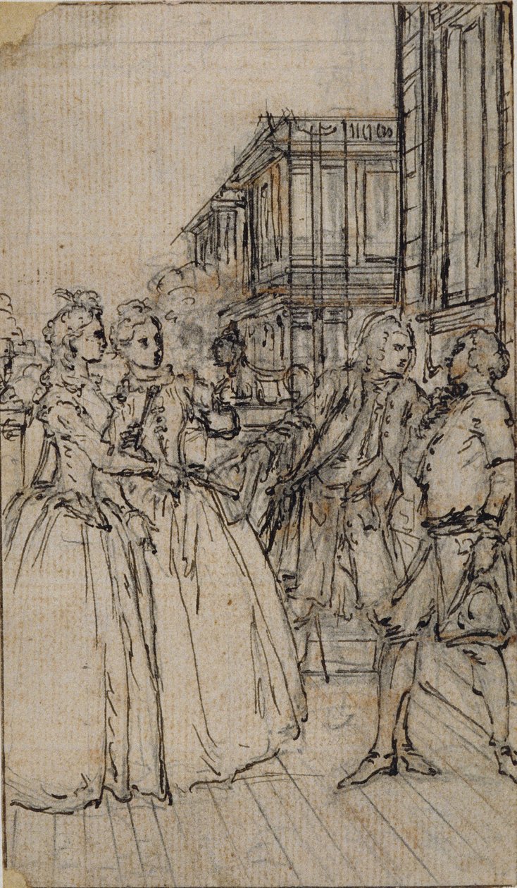 Literary Illustration with Two Ladies and Two Gentlemen in a Street by Hubert Francois Gravelot