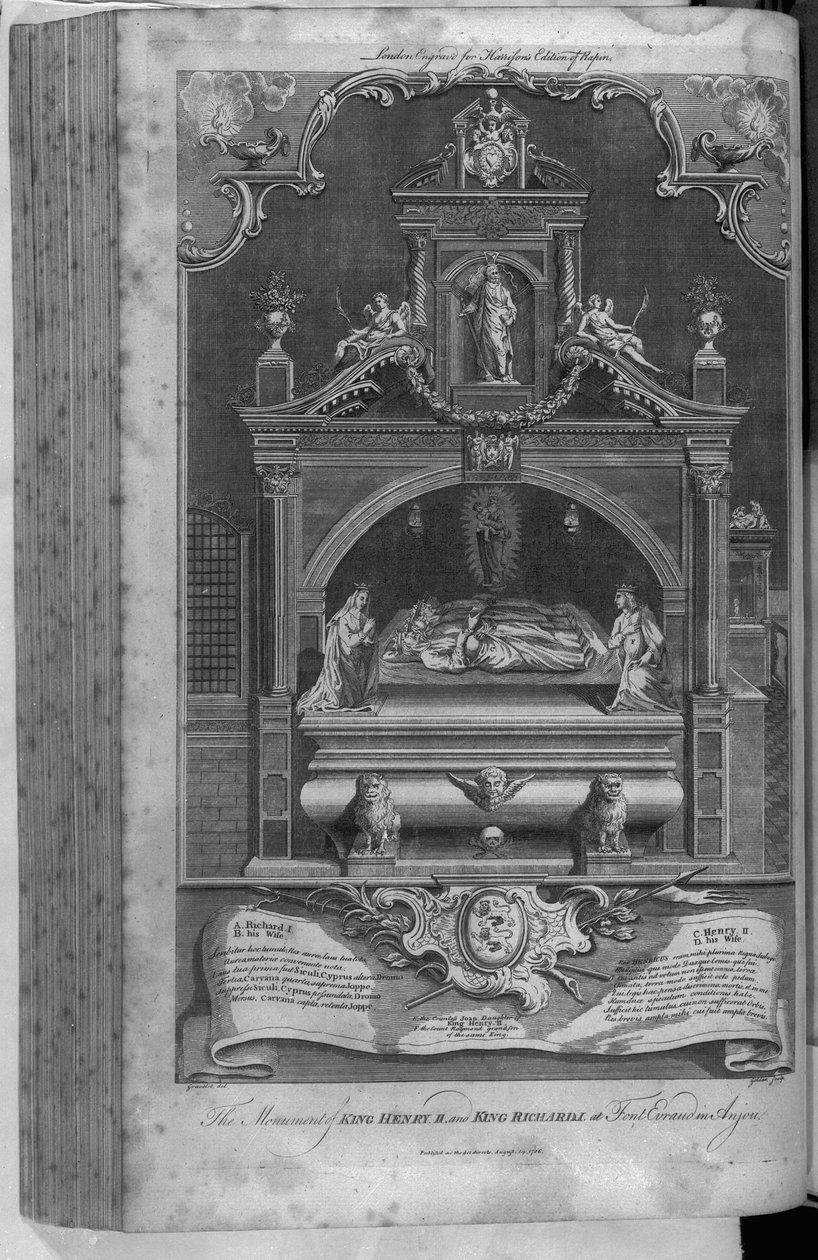 The Monument to Henry II and Richard I in Fontevrault Abbey, engraved by John Goldar by Hubert Francois Gravelot