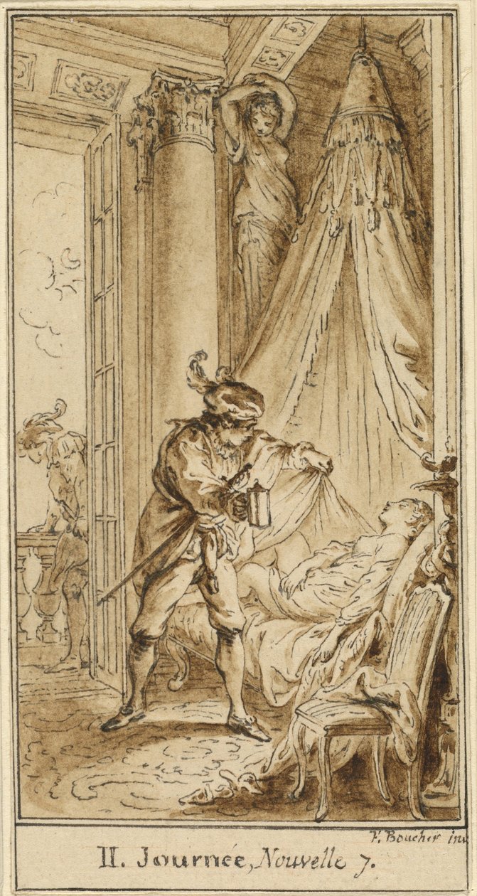 Second Day, Seventh Story: The Duke of Athens Contemplating the Sleeping Princess Alatiel by Hubert François Gravelot after François Boucher