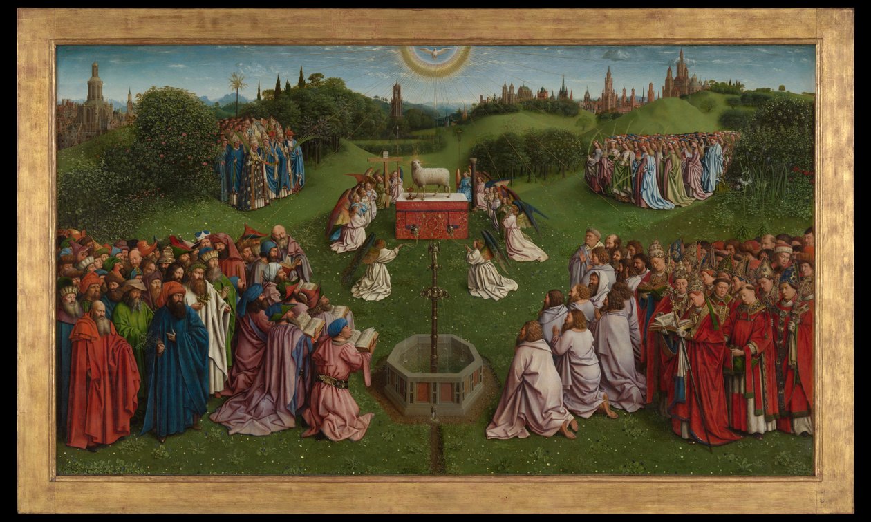 The Adoration of the Mystic Lamb, from the Ghent Altarpiece, lower half of central panel by Hubert & Jan van (1390 1441) Eyck