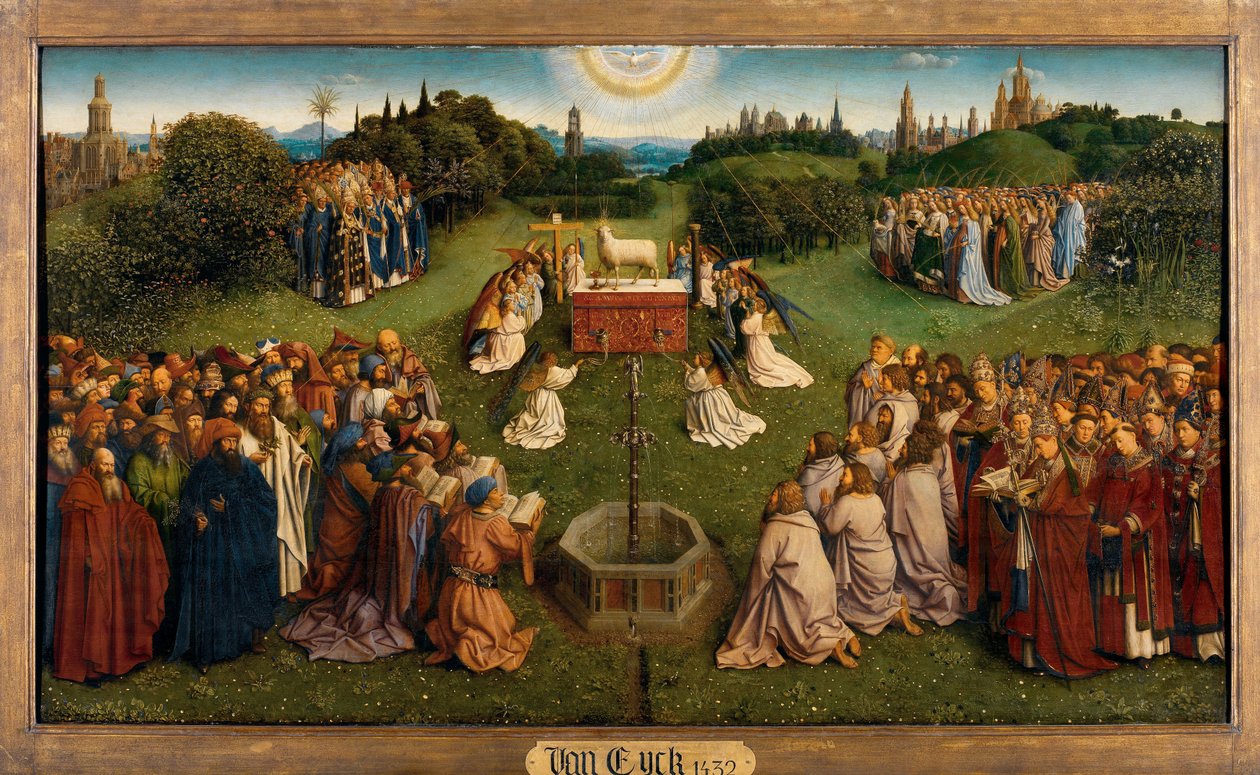 The Adoration of the Mystic Lamb, from the Ghent Altarpiece (lower half of central panel) by Hubert & Jan van (1390 1441) Eyck