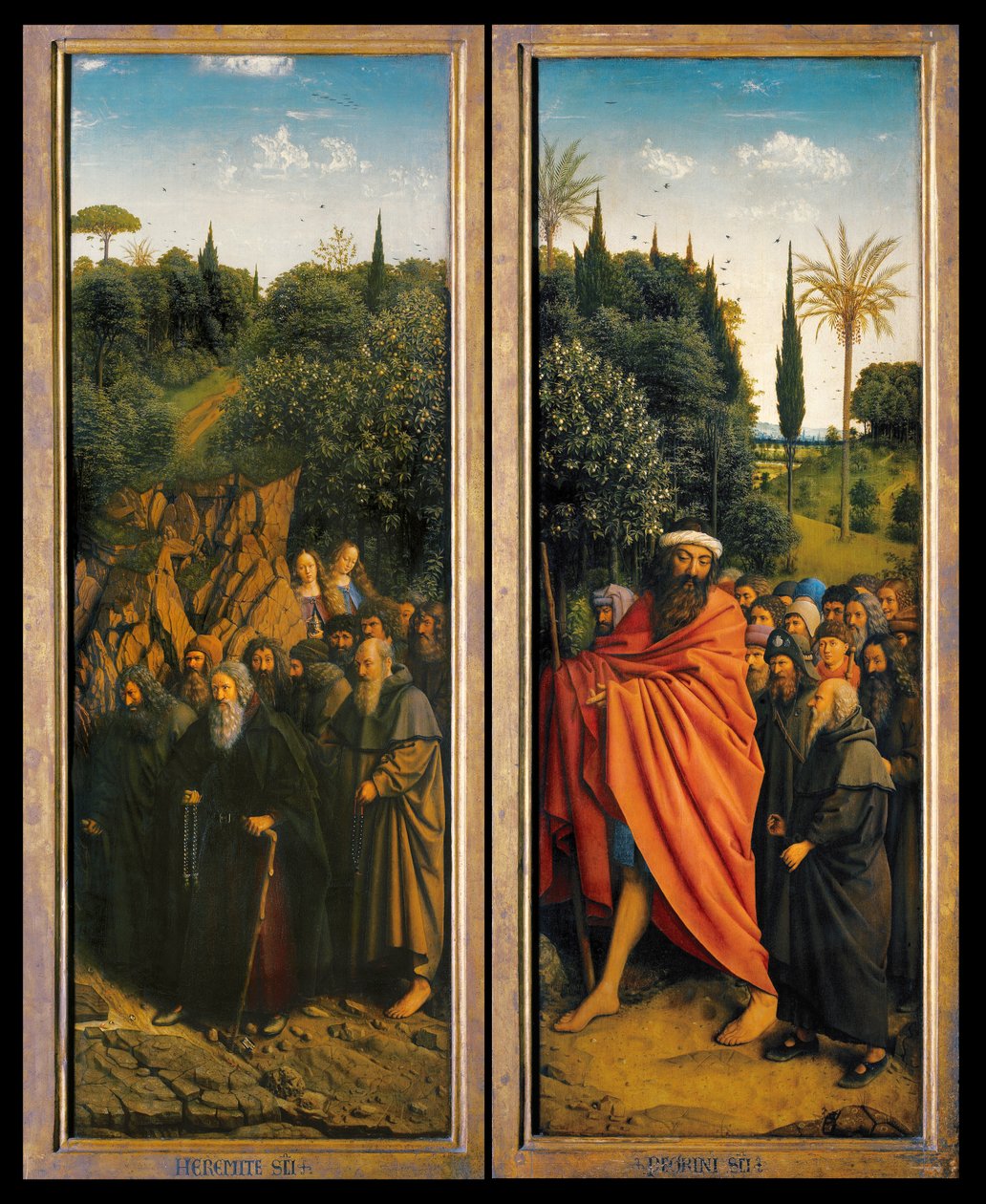 The Hermits and The Pilgrims guided by St. Christopher (detail) by Hubert & Jan van (1390-1441) Eyck