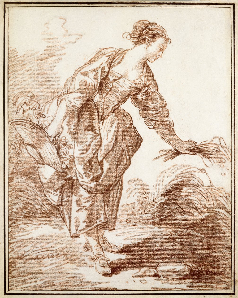 A Sheperdess Picking Flowers by Hubert Robert