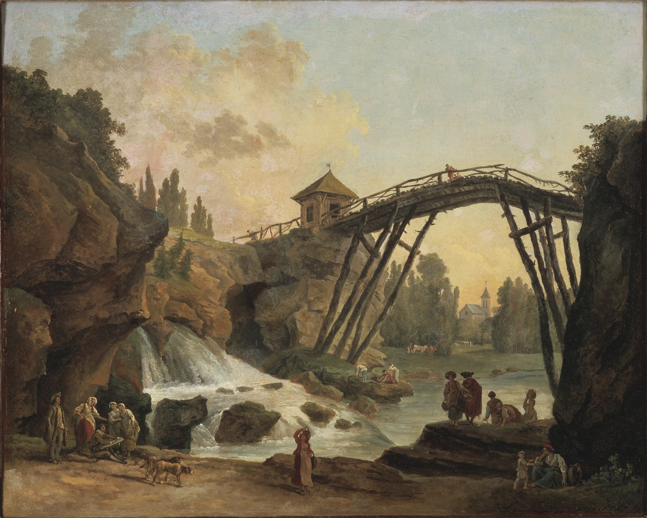 Artist drawing the wooden bridge in the park at Méréville, c.1790 by Hubert Robert