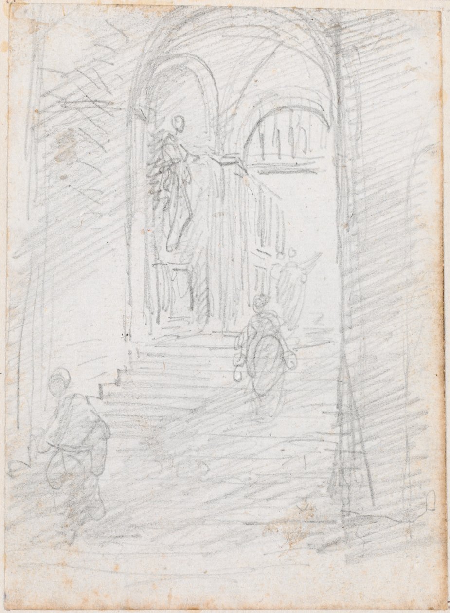 Figures on a Monumental Interior Stairway by Hubert Robert