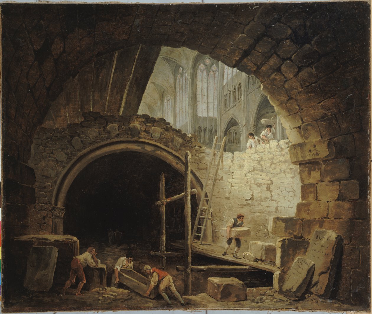 Looting of Royal Tombs in Saint-Denis Basilica, October 1793 by Hubert Robert