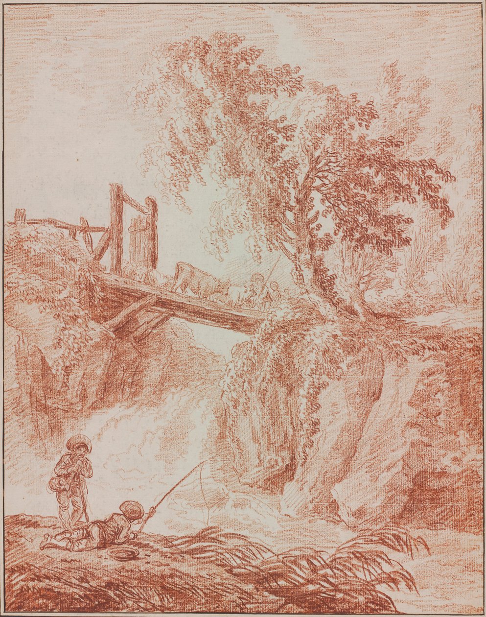 Herdsmen Crossing a Waterfall by Hubert Robert
