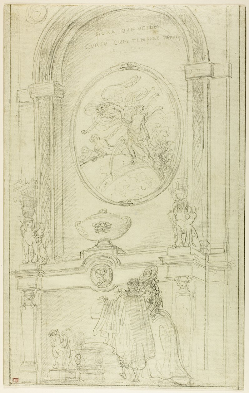 Interior with a Couple Before a Chimney-Piece by Hubert Robert