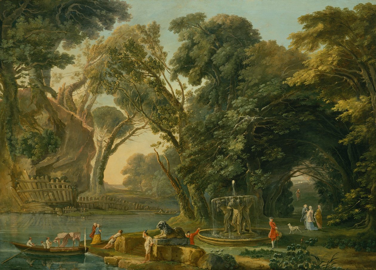 Italian Caprice with a landing by Hubert Robert